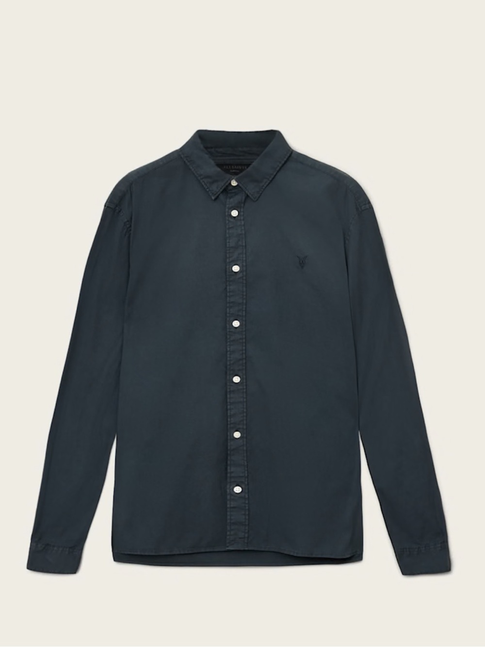 AllSaints Men's Hawthorne Cascade Blue Button-Down Cotton Shirt Size Medium